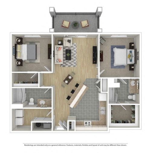 Floor plan for 2 beds, 2 baths, 1243 sqft